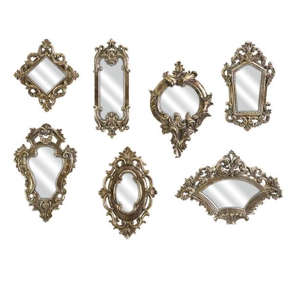 Set of 7 Victorian Style Gold Metallic Ornate Wall Mirrors, 13